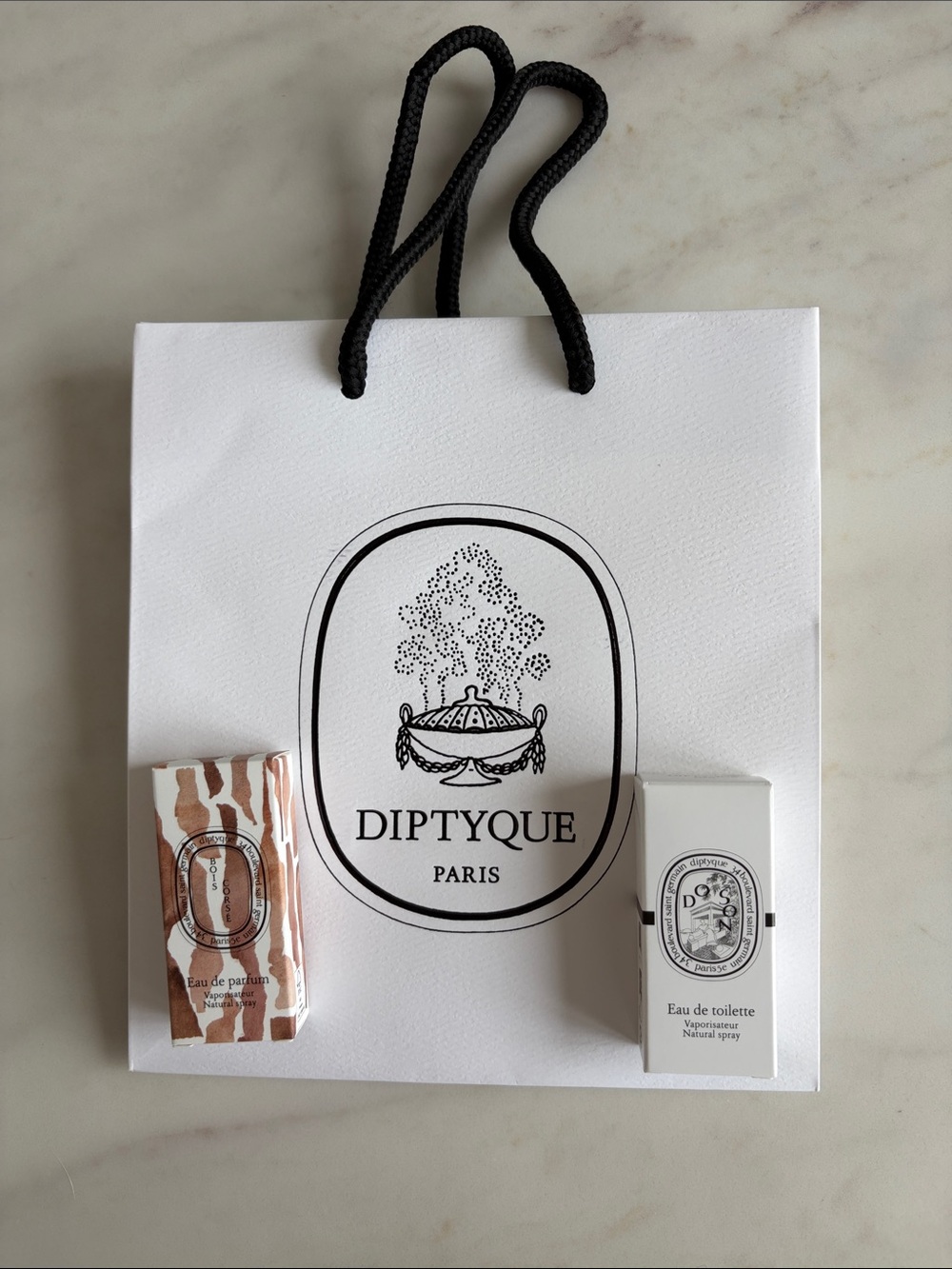 Diptyque Sample Spray Set with Shopping Bag (Bois Corse & Do Son)